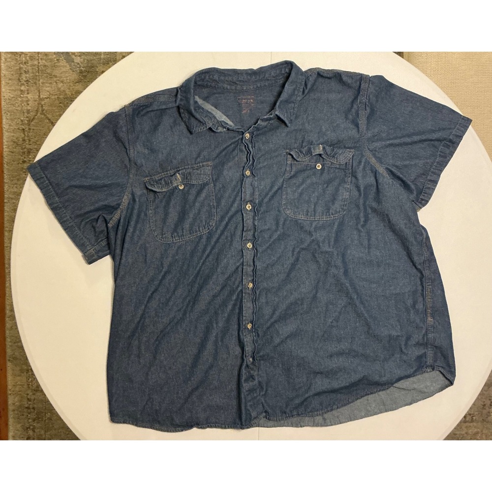 Boulder Creek Denim Shirt Men 5XL Tall Short Sleeve Blue Cotton Workwear Utility